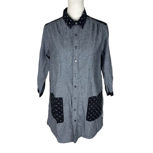White Chocoolate Button Tunic Shirt Patch Pockets Star Print Size Medium NEW - Picture 1 of 8